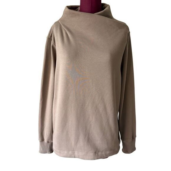 Athleta Cozy Karma Twist Neck Sweatshirt Pullover XL Tan Taupe - Picture 2 of 12